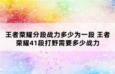 王者荣耀分段战力多少为一段 王者荣耀41段打野需要多少战力